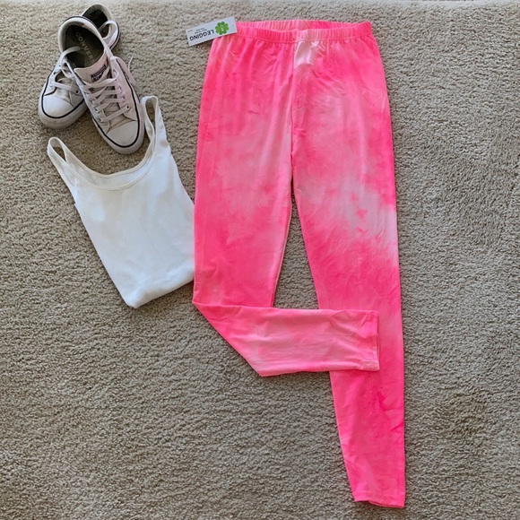 Neon Pink Tie Dye Leggings - Picture 3 of 7